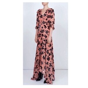 Saloni Edith Long Dress in Nude Daisy.